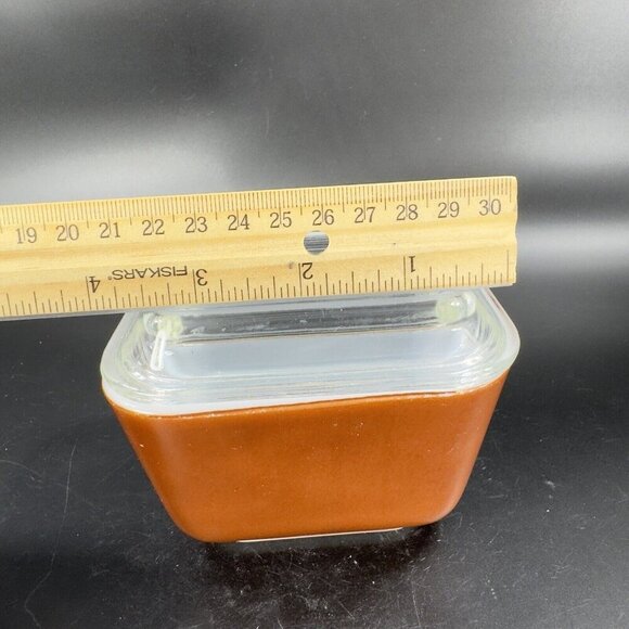 Vintage Pyrex Brown Small Fridgie Refrigerator Dish Clear Lid MCM B1 1.5 Cup 28 - Picture 3 of 12